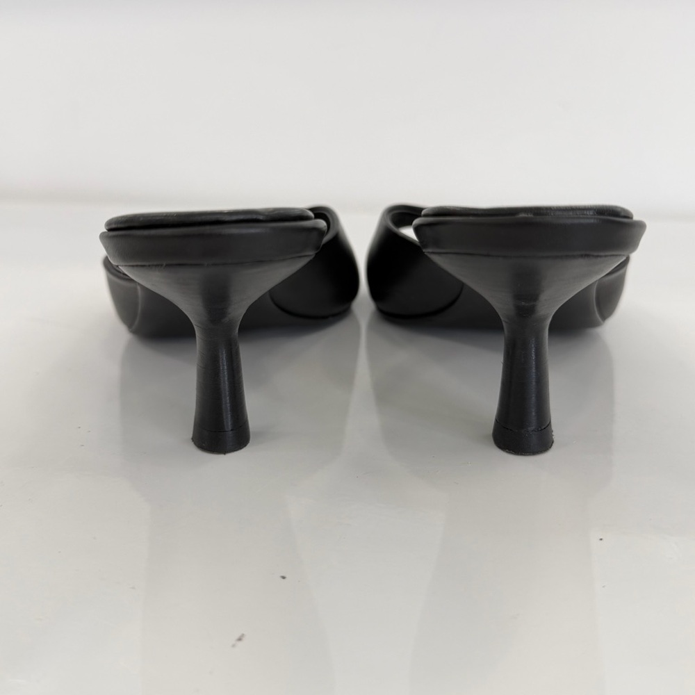 Tony Bianco Black Leather Square Toe Kitten Heels - Picture 6 of 9